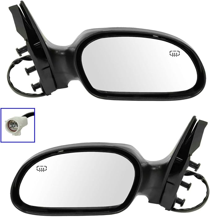 4 Piece Driver and Passenger Side Mirror Assembly Set Electric Adjustment Heated No Memory Black Compatible with 2000-2007 Ford Taurus 2000-2005 Mercury Sable With Textured Cap FO1320193 FO1320353