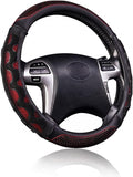 car Steering Wheel Cover Faux Leather Massage Universal fit 3D Honeycomb Hole Anti-Slip Sporty 15 Inches (Red with Black)