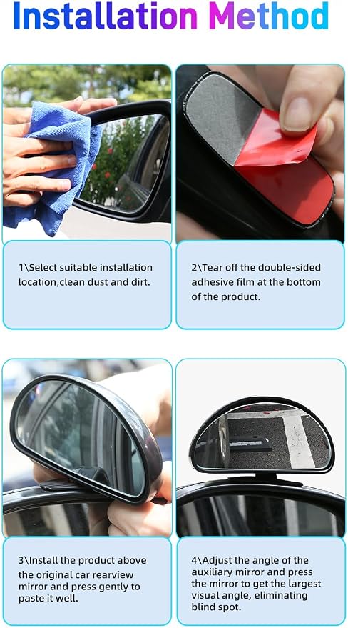 Blind Spot Mirror for Car, Stick-On Blind Side Mirror for Cars, SUVs & Trucks, Adjustable HD Glass Convex Wide-Angle Blindspot Mirrors