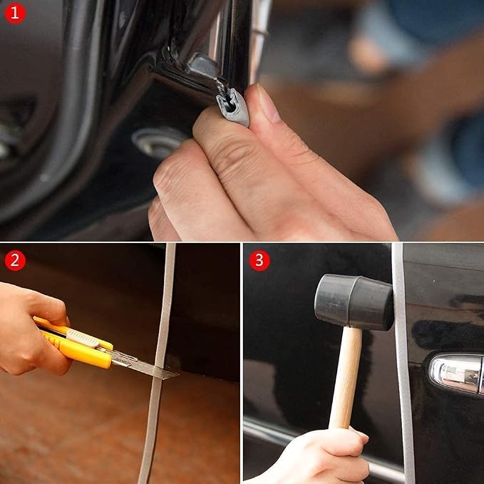 16.4ft(5m) Car Door Edge Guards Light Gray– Fits Most Vehicles, No Glue, U-Shaped, Built-in Metal Clips, Scratch and Chip Resistant – Reduces Dings in Parking Lots