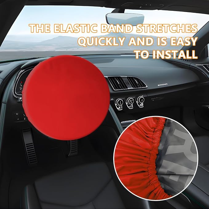Zpana Car Steering Wheel Sun Shade Cover, Anti Heat Vehicle Steering Wheel Sunshade Shield, Automotive Interior Wheel Sun Block Protector Accessories, Universal for SUV, Sedan, Truck (Red)