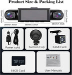 360° Full View Dash Cam Front and Rear Inside, 4 Channel Dashcam 1080P Full HD Dash Camera for Cars with Infrared Lamps Night Vision G-Sensor, Parking Mode, 64GB SD Card Car Accessories