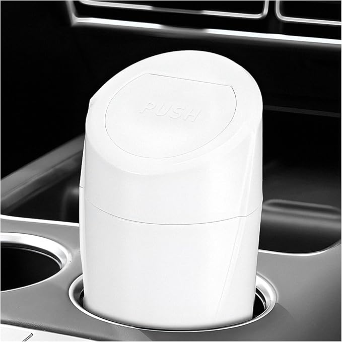Car Trash Can Bin with Lid, Leakproof Portable Garbage Trash Bin Mini Cup Holder Organizer, Automotive Interior Dustbin Multipurpose Storage Container for Car Home Office (White)