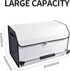 Car Trunk Organizer, Leather Collapsible Trunk Organizer for suv with Lid and Push-pull Handle Car Trunk Storage Organizer for Cars, SUV, Minivan, Truck, Sedan (White)