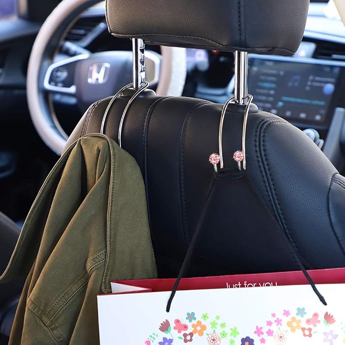 Auto Hooks Bling Car Hangers Organizer Seat Headrest Hooks Strong and Durable Backseat Hanger Storage Universal for SUV Truck Vehicle 2 Pack (Pink)