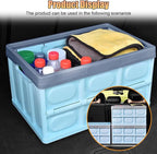 Car Trunk Organizer, Foldable Plastic Cargo Storage Box with Lid, Large Car Tool Container with Handles, Universal Automotive Organization Accessories for Camping, Groceries (Blue)