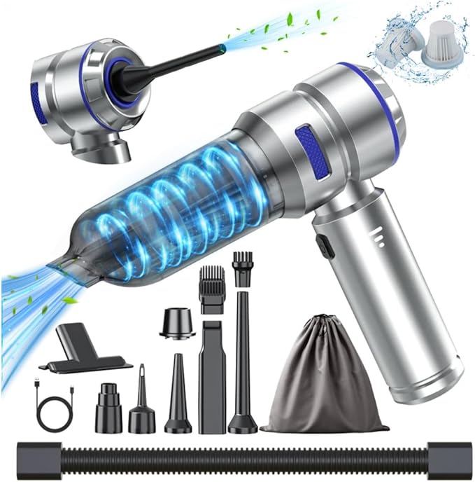 Portable Car Vacuum - 22000PA Cars Vacuum Cleaner High Power 4 in 1 Compressed Air Duster & Air Blower & Pump Hand Held Vacuums Cordless with Brushless Motor for Car Home Office Blue