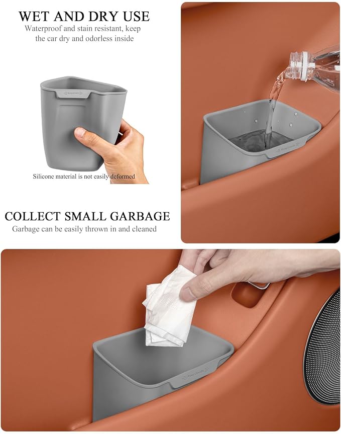Car Interior Storage Box, Black Silicone Door Side Organizer with Umbrella Holder and Trash Can, Vehicle Accessory (Grey)