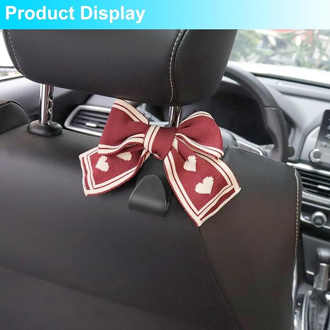 Mandark 2PCS Car Seat Headrest Hooks, Cute Bow Vehicle Hooks for Purses and Bags, Automotive Purse Hook Hanger Interior Decoration Accessories, Universal for SUV, Sedan, Truck (Red/White)