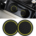 Mandark 2PCS Car Cup Holder Coasters, 2.75 Inch Non-Slip Insert Water Bottle Holder Pads, Dustproof Automotive Interior Accessories Mat, Universal for Vehicles, Trucks, RVs and More(Black/Yellow)
