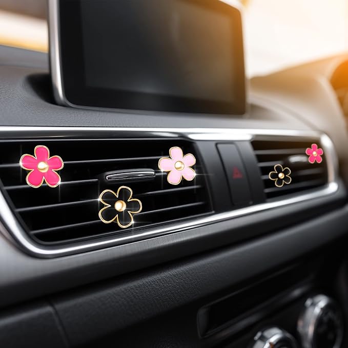 6 Pcs Daisy Flower Air Vent Clip Accessories Air Conditioning Outlet Clip Car Air Freshener Dashboard Accessories Charm Car Inter Decor(3 cm, 3.3 cm,Red, Pink, Black)