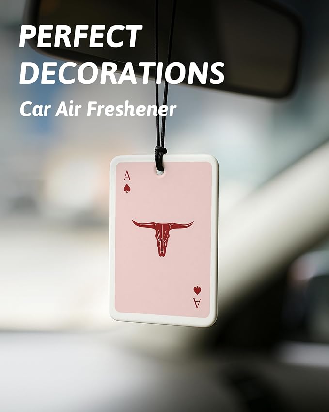 Boho Rusty Red Western Car Air Freshener 4 Pcs, Preppy Cow Skull Cactus Cowgirls Boots Hanging Air Freshener for Cars Closet Drawer Books, Girly Western Car Accessories Mirror Decor for Women