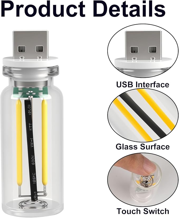 Hiseanllo 3PCS USB Car Interior Lights, Plug-in Glass Bottle Ambient Lamps for Cars, Portable Atmosphere Night Light, Universal Auto Interior Accessories (Yellow)