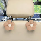 2PCS Car Seat Headrest Hook, Cute Flower Vehicle Backseat Purse Handbag Storage Hanger, Floral Auto Seat Back Holder Hook for Coat Umbrella Grocery, Universal for Vehicles (Brown)