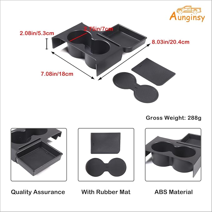 Center Console Cup Holder Organizer Compatible with Ford Maverick 2022-2026 | Front Seat Armrest Storage Box Dual Cupholder Insert Expander Tray Drink Water Bottle Holder with Mat Interior Accessories