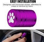 Tire Valve Stem Caps - (4 Pack) Cat Paw Print Metal Air Caps with Plastic Liner, Durable, Corrosion Resistant and Leak-Proof, Universal Fit for Cars, Trucks, Motorcycles, and Bikes - Purple