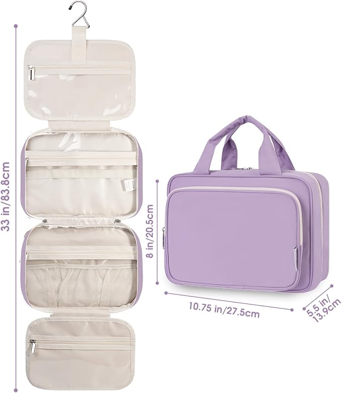 Hanging Toiletry Bag for Women Travel Makeup Bag Organizer Toiletries Bag for Travel Size Essentials Accessories Cosmetics (Purple (Medium))