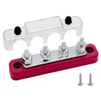 4 x #10 (M5) Studs Bus Bar, 4.2" Power Distribution Block Brass Battery BusBar Junction with Cover for Auto Boat Amplifier and More (Red)