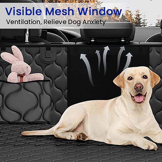 Dog Car Seat Cover for Back Seat - Hard Bottom Supports 400lbs, with Mesh Window & Non-Slip Bottom, for SUV & Truck (Black)