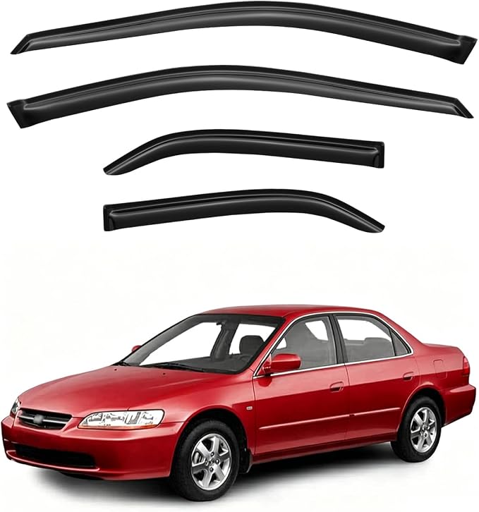 Rain Guards for 1998-2002 Honda Accord, Out-Channel Window Visor Shields Vent Deflector Shade Wind Dark Smoke for 98-02 Accord, Tape-On Outside-Mount, 4PCS