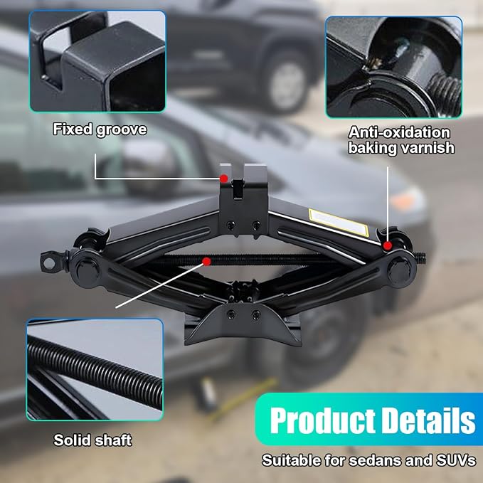 2PCS Car Scissor Jack Kit, Heavy Duty Portable Car Lift Jacks Tool with 2 Ton/4,409 lbs Capacity, Universal Auto Tire Jack with Ratchet Wrench, Auto Emergency Accessories for Cars SUV MPV