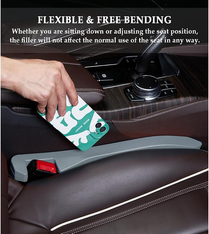 Super Flexible Car Seat Gap Filler,Durable Car Organizer Between Seats for Tightly Filling Seat Gaps,Universal CCar Side Seat Gap Filler CCar Accessories for Women & Men (Gray/2PCS)…