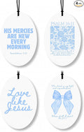 Blue Christian Car Air Freshener 8 Pcs, Coquette Blue Bow Floral Religious Hanging Air Freshener Oval for Girls Dorm Bedroom Apartment, Girly Christian Car Accessories Mirror Decor for Women