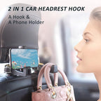 Car Headrest Hidden Hook with Phone Holder, Universal 360 Rotation, Gold, 2 Pack