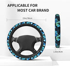 Blue Flower Steering Wheel Cover for Women Car Accessories Cute Girls Girly Universal 15 Inch Neoprene Auto Interior Decor Anti Slip Automotive Truck Protector