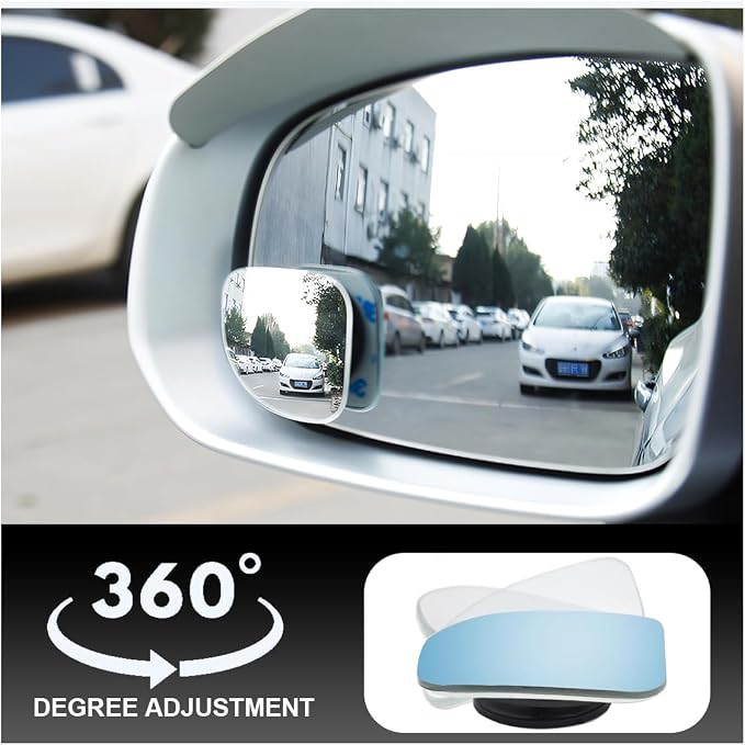 ZIMISI Fan-Shaped Blind Spot Car Mirror, 2" HD Glass Wide Angle Convex Mirror with Adjustable Stick, 360 Degree Frameless Rear View Mirrors for Car, SUV,Truck (Fan-Shaped)