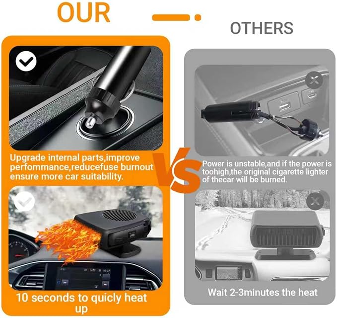 12V 200W Car Heater and Fan, Portable Dual Mode car heater Defroster Defogger, 360° Adjustable Vent for Interior Comfort, Easy Plug-in Installation