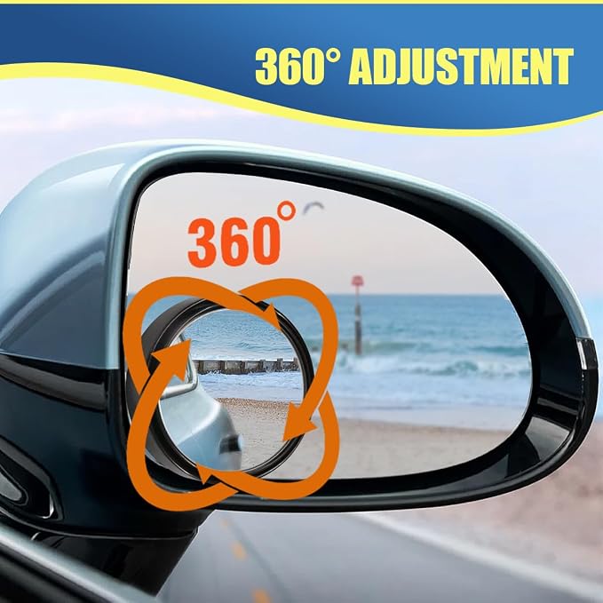 Craedli 2PCS 2" Round Blind Spot Car Mirrors, HD Glass Convex Mirror with Frame, 360° Adjustable Automotive Rearview Mirror, Self-Adhesive Wide Angle Mirrors for Car, SUV, Truck (Black)