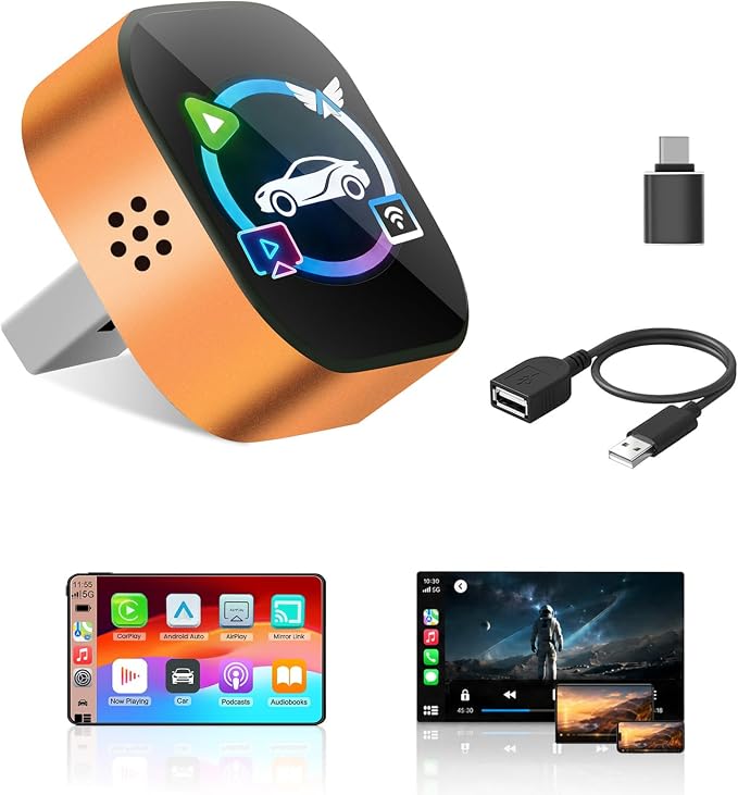 Wireless CarPlay Adapter for iPhone & Android Phone,4 in 1 Cars Screen Mirroring Support Airplay&Mirror Link,CarPlay &Android Auto,Wired to Wireless,Plug and Play (orange I 4 in 1 Wireless Mirroring)