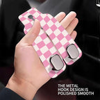 Car Seat Headrest Hook, Universal Leather Cute Hanger Holder Hook, Storage Organizer Interior Accessories for Purse Bags Handbag Cute Pink Checkerboard