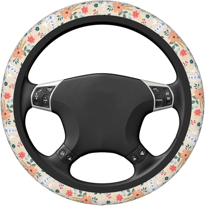 Retro Pigeon Flower Elastic Steering Wheel Cover Non-Slip Breathable Steering Wheel Protector Fit Auto, SUVs, Truck
