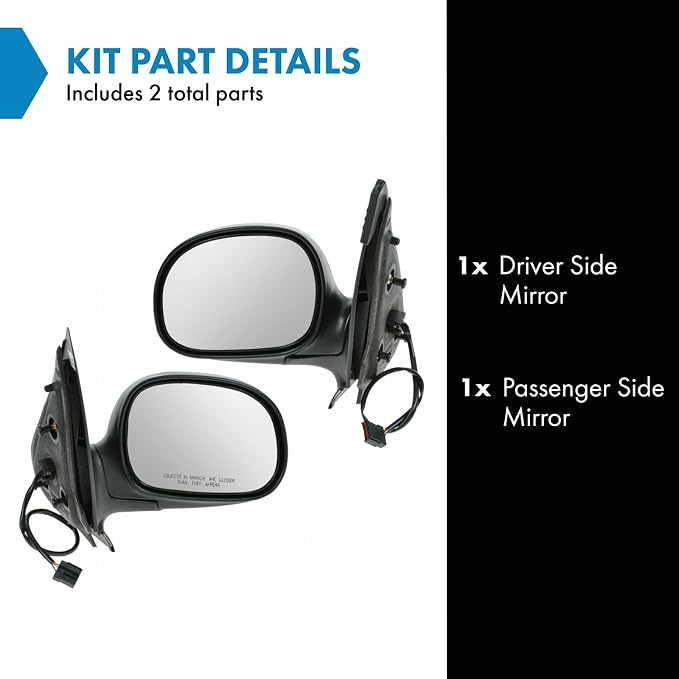 2 Piece Driver and Passenger Side Mirror Assembly Set Manual Folding Electric Adjustment Non-Heated No Memory Chrome Compatible with 1998-2002 Ford Expedition Lincoln Navigator