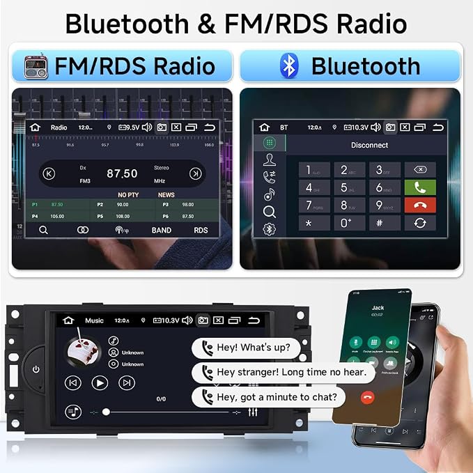 Car Stereo for Dodge RAM/Chrysler 300/Jeep Grand Cherokee 2005 2006 2007 | 3GB+32GB Android Car In-Dash GPS Navigation Head Unit Upgrade with Carplay Android Auto, OEM Radio Replacement, Plug and Play