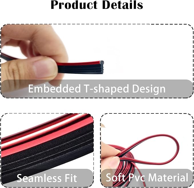Car Interior Trim Strips,Universal 9.8 ft Car Electroplating Decoration Styling Door Dashboard, Flexible Interior Trim Accessories with Installing Tool(Red)