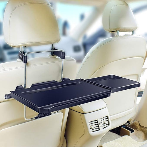 2 in 1 Car Steering Wheel Tray / Back Seat Headrest Tray for Eating Food Drink and Writing Laptop Work, Black Car Desk