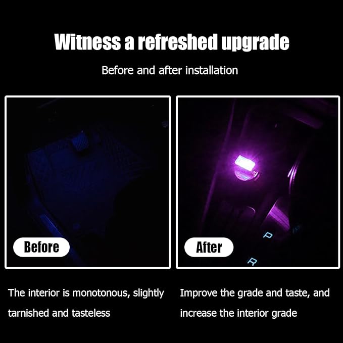 Car Interior Atmosphere Lamp, Plug-In USB Interface LED Vehicle Ambient Lighting Kit, Portable Mini Automotive Night Light Decoration Accessories, Universal for SUV, Sedan, Truck (Pink/Purple)