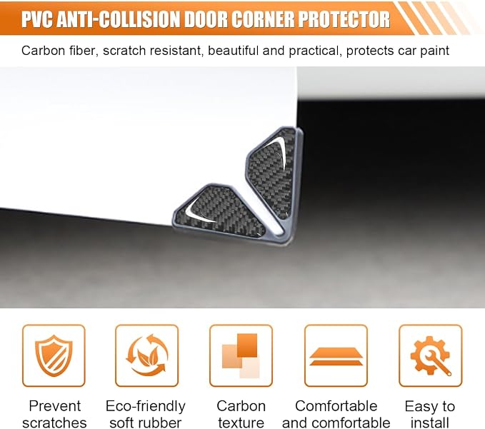 2PCS Car Door Protector Edge Guards for Door Corner, Carbon Fiber Anti-Collision Front Doors Corner Protector Self-Adhesive Sticker, Universal Vehicle Decoration Accessories (Black)