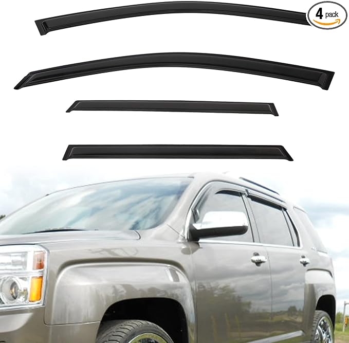 4pcs Out-Channel Smoke Tint Rain Guard Compatible with Compatible with 2010-2017 Terrain Tape-On Vent Deflector Window Visors Car Accessories