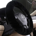 Soft Fluffy Plush Sheepskin Car Steering Wheel Cover for Universal Auto Vehicle Women Man 14 1/2 inch-15 1/2inch Fuzzy Accessories Whole Sheepskin Black