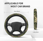 Green Camo Camouflage Steering Wheel Cover for Women Men with 2 Pcs Car Coasters, Universal 14.5-15 Inch Rainbow Steering Wheel Covers Non-Slip Car Accessories for Girls