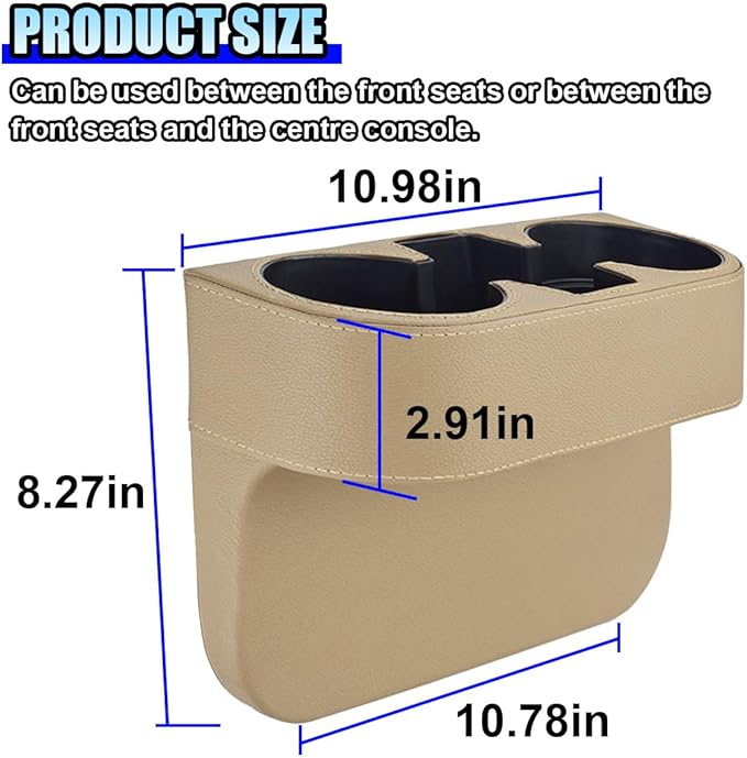 ZIMISI Car Cup Holder, Leather Front Console Gap Filler Organizer (Beige) | Car Seat Gap Filler Storage Box, Multifunctional Car Cup Drink Holder, Coin Bucket, Cell Mobile Phone Holder