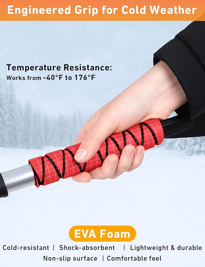 27" Car Snow Brush and Ice Scrapers for Car Windshield (Red- 2 Pack) | Scratch Free Bristle Head Snow Brush & Tough Window Snow Scraper with Aluminium Body