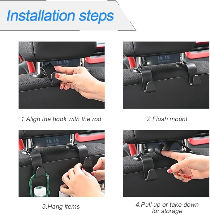 4PCS Car Seat Headrest Hooks, Auto Back Seat Hanger Holder, Durable Stylish Vehicle Organizer Universal Car Interior Accessories, Storage Hooks for Purses, Bags, Clothes (Carbon Fiber/Orange)