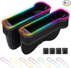 LED Car Seat Gap Filler Organizer Console Side Storage Box Between Seats with Cup Holders RGB Color Changing Storage Front Seat Gap Filler with USB Charging Car Interior Accessories (2 Pack)