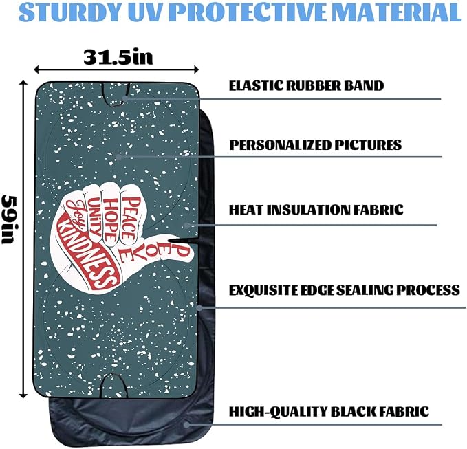 Positive Car Windshield Sunshades Peace Hope Kindness Motivation Front Window Sun Shade Rays Sun Shade Visor Protector for Car Sedan Truck SUV Accessories 59" L x 31.5" W