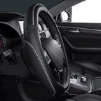 Color Piping Microfiber Leather Universal Fit Steering Wheel Cover,Perfectly fit for 14.5-15 inches Suvs,Vans,Trucks,Sedans,Cars,Automotive(Black & Gray or Grey)